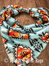 Load image into Gallery viewer, Wild Rag 100% Silk Light Blue with Orange Serape Cowboy Western Neck Scarf Bandanna by Double B Wild Rags