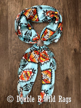 Load image into Gallery viewer, Wild Rag 100% Silk Light Blue with Orange Serape Cowboy Western Neck Scarf Bandanna by Double B Wild Rags