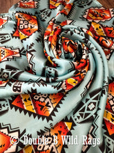 Load image into Gallery viewer, Wild Rag 100% Silk Light Blue with Orange Serape Cowboy Western Neck Scarf Bandanna by Double B Wild Rags