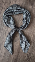 Load image into Gallery viewer, Wild Rag 100% SILK Dark Grey Pin Up Cowgirls and Hollyhock flowers Cowboy Western Neck Scarf Bandanna by Double B Wild Rags