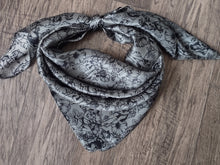 Load image into Gallery viewer, Wild Rag 100% SILK Dark Grey Pin Up Cowgirls and Hollyhock flowers Cowboy Western Neck Scarf Bandanna by Double B Wild Rags