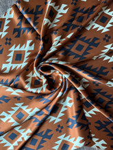 Load image into Gallery viewer, 100% Silk Wild Rag Cognac Rust Brown Black Ivory Tribal Native pattern by Double B Wild Rags