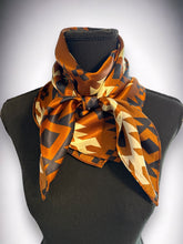 Load image into Gallery viewer, 100% Silk Wild Rag Cognac Rust Brown Black Ivory Tribal Native pattern by Double B Wild Rags