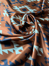 Load image into Gallery viewer, 100% Silk Wild Rag Cognac Rust Brown Black Ivory Tribal Native pattern by Double B Wild Rags