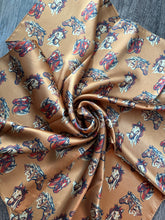 Load image into Gallery viewer, 100% Silk Wild Rag “cow ponies” horse head pattern by Double B Wild Rags dark gold, rust, ivory, black