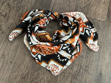Load image into Gallery viewer, 100% Silk Wild Rag Aztec Native tribal inspired pattern of brown, black, and white by Double B Wild Rags