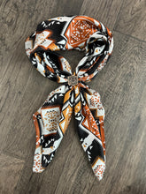 Load image into Gallery viewer, 100% Silk Wild Rag Aztec Native tribal inspired pattern of brown, black, and white by Double B Wild Rags