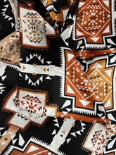 Load image into Gallery viewer, 100% Silk Wild Rag Aztec Native tribal inspired pattern of brown, black, and white by Double B Wild Rags