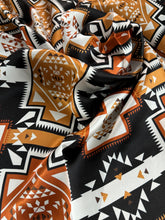 Load image into Gallery viewer, 100% Silk Wild Rag Aztec Native tribal inspired pattern of brown, black, and white by Double B Wild Rags