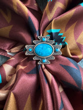 Load image into Gallery viewer, 100% Silk Wild Rag Chestnut and Turquoise Aztec Native tribal inspired neck scarf by Double B Wild Rags