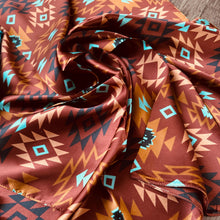 Load image into Gallery viewer, 100% Silk Wild Rag Chestnut and Turquoise Aztec Native tribal inspired neck scarf by Double B Wild Rags