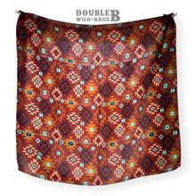 Load image into Gallery viewer, 100% Silk Wild Rag Chestnut and Turquoise Aztec Native tribal inspired neck scarf by Double B Wild Rags