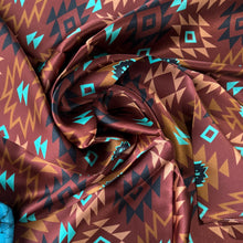 Load image into Gallery viewer, 100% Silk Wild Rag Chestnut and Turquoise Aztec Native tribal inspired neck scarf by Double B Wild Rags