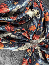 Load image into Gallery viewer, 100% Silk Wild Rag Navy Blue Cow skulls and Cactus Double B Wild Rags