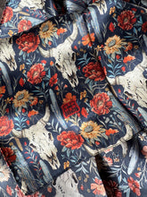 Load image into Gallery viewer, 100% Silk Wild Rag Navy Blue Cow skulls and Cactus Double B Wild Rags