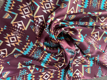 Load image into Gallery viewer, 100% Silk Wild Rag Plum and Turquoise Native Tribal Print by Double B Wild Rags