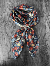 Load image into Gallery viewer, 100% Silk Wild Rag Navy Blue Cow skulls and Cactus Double B Wild Rags