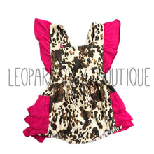 Load image into Gallery viewer, Brown cow &amp; pink ruffle Romper