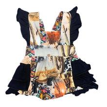 Load image into Gallery viewer, Western collage ruffle romper