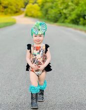 Load image into Gallery viewer, Western collage ruffle romper