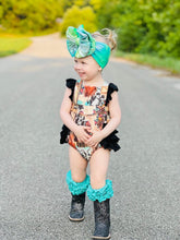 Load image into Gallery viewer, Western collage ruffle romper