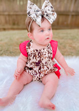 Load image into Gallery viewer, Brown cow &amp; pink ruffle Romper