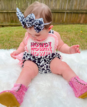 Load image into Gallery viewer, Howdy cow ruffle Romper