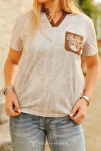 Load image into Gallery viewer, Ivory Brown Boot Stitch Rodeo Printed Stretch Top