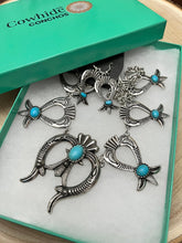 Load image into Gallery viewer, Squash Blossom and Faux Turquoise &amp; Earring Set - 24 inch necklace