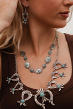 Load image into Gallery viewer, Squash Blossom and Faux Turquoise &amp; Earring Set - 24 inch necklace