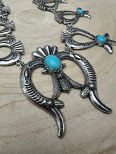 Load image into Gallery viewer, Squash Blossom and Faux Turquoise &amp; Earring Set - 24 inch necklace