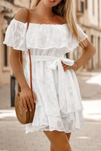 Load image into Gallery viewer, Applique Off-Shoulder Belted Mini Dress
