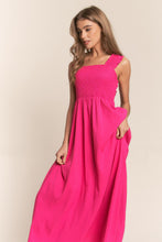 Load image into Gallery viewer, J.NNA Texture Crisscross Back Tie Smocked Maxi Dress