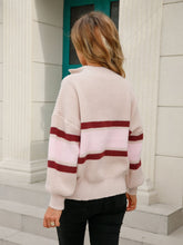 Load image into Gallery viewer, Striped Quarter-Zip Lantern Sleeve Sweater