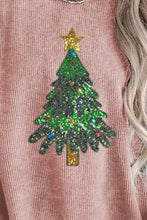 Load image into Gallery viewer, Sequin Christmas Tree Ribbed Drop Shoulder Sweatshirt