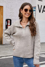 Load image into Gallery viewer, Half Zip Mixed Knit Collared Sweater