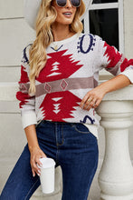 Load image into Gallery viewer, Printed Round Neck Long Sleeve Sweater