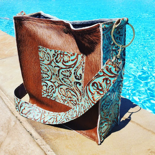Hair on Hide Box Handbag Cowboy Accents and Strap