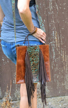 Load image into Gallery viewer, Hair on Hide Box Handbag w/ Turq Brown Floral