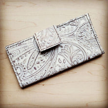 Load image into Gallery viewer, Embossed Leather Wallet in Oyster Paisley w/ Snap