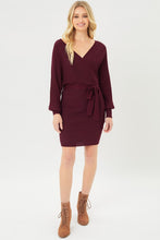 Load image into Gallery viewer, Off Shoulder Wrap Belted Ribbed Knit Dress