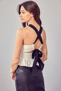 RUBY SMOCKED CRISS CROSS BACK TOP
