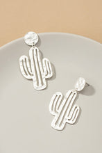 Load image into Gallery viewer, Hammered thin metal openwork cactus drop earrings