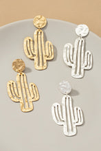 Load image into Gallery viewer, Hammered thin metal openwork cactus drop earrings