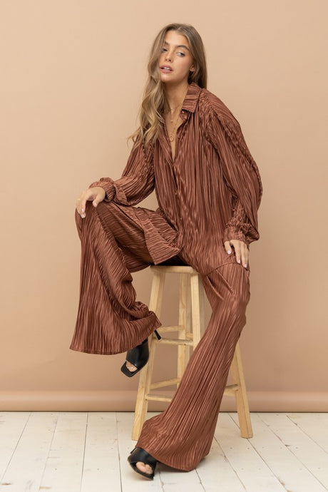 Jen Pleated Blouse Pants Set