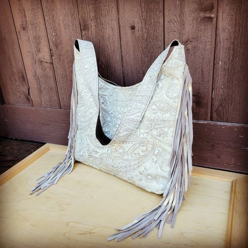 Montana Leather Hobo Handbag Oyster Paisley