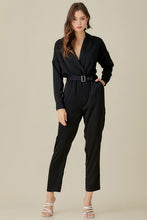 Load image into Gallery viewer, BELLAMI BELTED WAIST COLLARED SATIN JUMPSUIT