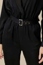 Load image into Gallery viewer, BELLAMI BELTED WAIST COLLARED SATIN JUMPSUIT