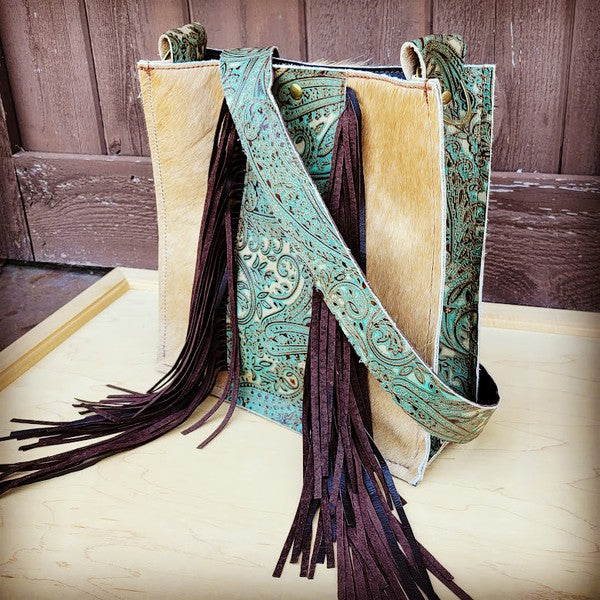 Hair Hide Box bag w/ Brown Paisley Accents
