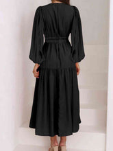 Load image into Gallery viewer, Deep V-Neck Balloon Sleeve Plain Maxi Dress